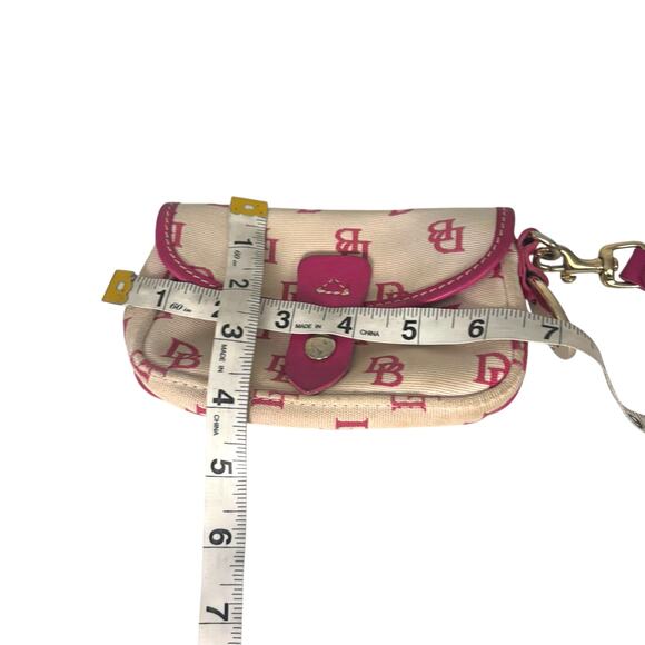 Dooney & Bourke Cream Logo Canvas Wristlet Pouch Pink Leather Trim Snap Wallet - Picture 11 of 12